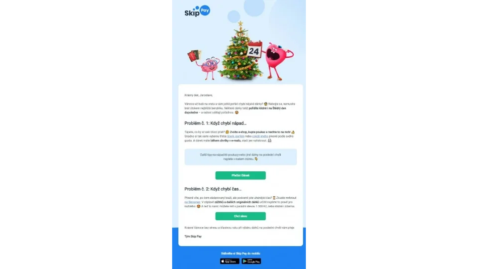 Skip Pay newsletter s tipy na dárky na poslední chvíli