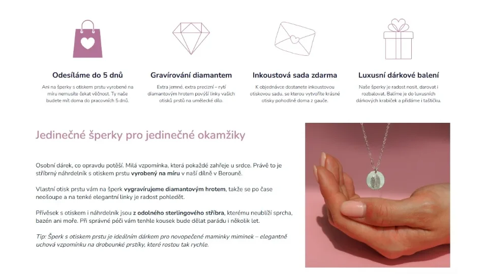 SEO copywriting pro kolekci personalizovaných šperků | Nufs Design